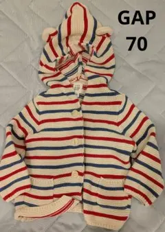 GAP　Baby　ストライプ柄フード付きカーディガン　70