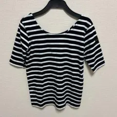 Lemin 黒と白のストライプ 半袖トップスのサムネイル