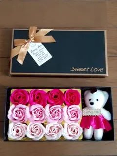 ソープフラワー　シャボンフラワー　テディベア(バラ型石鹸&くまのぬいぐるみ)