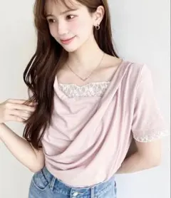 moment+ レースドッキングドレープ半袖Tシャツのサムネイル