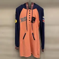 BLUE MOON BLUEフード付きスウェットワンピース オレンジ ネイビー