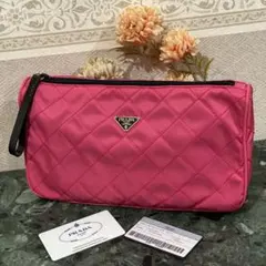 超美品 PRADA ナイロンポーチ キルティング 小物入れ ピンク プラダ