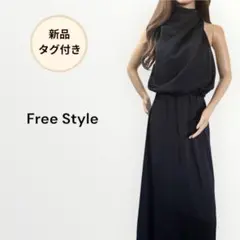 新品タグ付き インポート ブラック サテン風 ロングワンピース ロングドレス