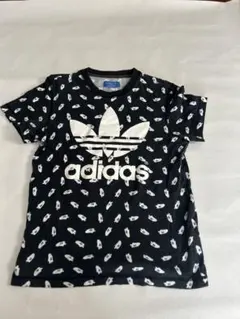 アディダス オリジナルス Tシャツ Sサイズ 総柄 トレフォイルロゴ ブラック