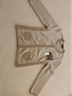 新品 グレーとベージュのストライプカーディガン カシミヤ100%