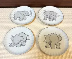 象の絵柄 小皿 4枚セット 金彩縁取り　アジアン雑貨