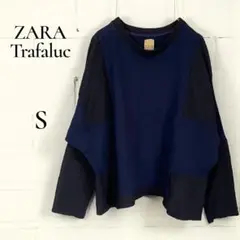 ZARA Trafaluc 長袖シャツ 切替えデザイントップス S ネイビー
