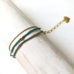 ハート チャーム付き ビーズ ブレスレット　ターコイズ