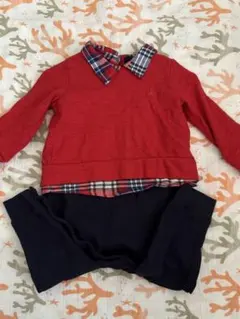 baby GAP 赤ネイビー 重ね着ロンパース 6-12ヶ月