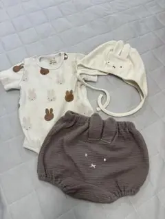 【petit main】ミッフィーロンパースセット　帽子　パンツ　半袖　80