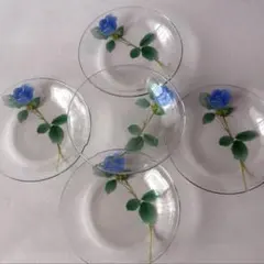 香蘭社　ローズガーデン　青い薔薇　ガラスプレート　5枚セットのサムネイル