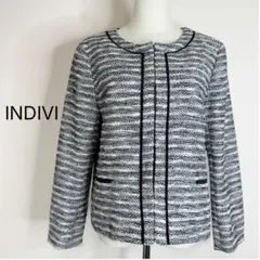 indivi大きいサイズ ラメ入りツイードジャケット 白、黒