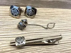 桐紋 カフス＆ネクタイピンセット 和柄 五七桐風 昭和レトロ