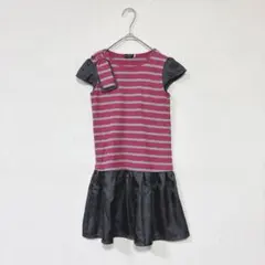 BeBe ワンピース 130 ボーダー リボン ピンク 半袖 夏 女の子
