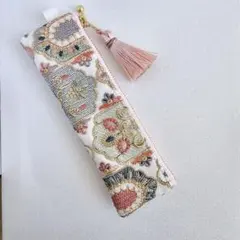 インド刺繍生地マルチポーチ　ペンケース　ファスナーポーチ　人気柄　人気カラー