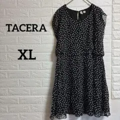 TACERA 黒白ドット半袖ひざ丈ワンピース L フォーマル デート