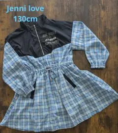 Jenni loveハーフジップ水色チェック柄長袖ワンピースチュニックポケット付