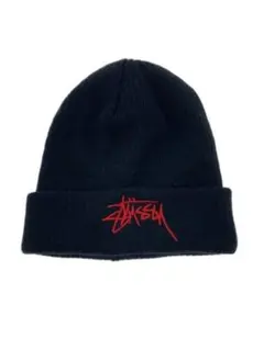 Stussy ビーニー ニット帽 ブラック レッドロゴのサムネイル