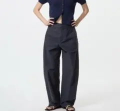 【美品】UNIQLO ユニクロ ジャージーバレルレッグパンツネイビー 標準丈XL