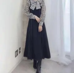 AnMILLE アンミール ステッチタックキャミワンピース 黒