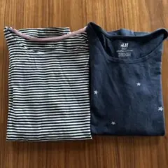H＆M EUR134/140 ボーダー　ネイビースターロングTシャツ２枚セット