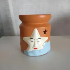 【未使用 欠け有り】アロマポット 陶器製 星と月デザイン 芳香器 キャンドル