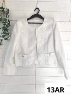 レデース　ノーカラージャケット　ホワイト　白　13AR LL