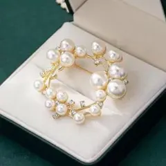 上品パール×ストーン サークルブローチ ゴールド 卒業式 入学式 フォーマル