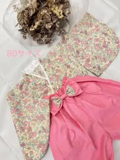 ベビー袴　ハンドメイド　花柄　ピンク　お食い初め　100日　初節句