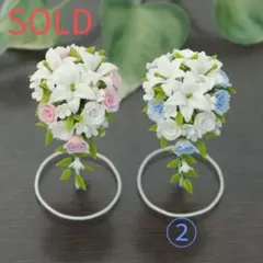 718♪ミニチュア ウェディングブーケ♪カサブランカ ピンク薔薇① 