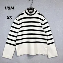 【美品】H&M ボーダーニット ハイネック セーター 白黒 XS レディース
