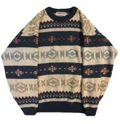 古着　柄ニット　メンズL相当