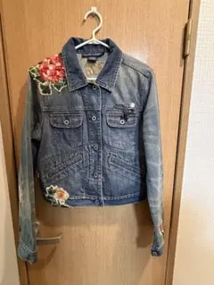 ラルフローレン 花刺繍デニムジャケット Gジャン L ダメージ加工 