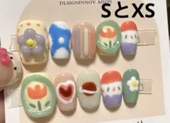 【セツ】カラフルお花　3Dアートネイルチップ 付け爪(D0040)