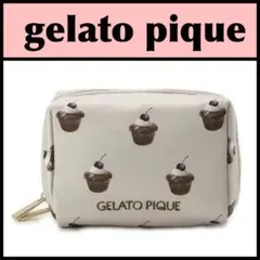 新品未開封♡⃛ジェラートピケ チェリー カップケーキ柄 スクエア ポーチ ブラウン