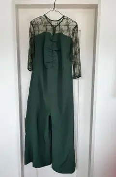 ダークグリーン レース長袖 ジャンプスーツ