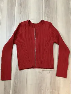 VIS リブ編みジッパーカーディガン レッド F