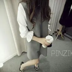 送料無料☆春トレンド　清楚系 ワンピース 日焼け防止にも 重ね着風