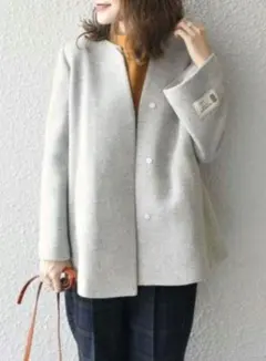 SHIPS SUPER140キーネックショートコート ウール