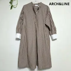 ARCH&LINE バンドカラー ストライプシャツワンピース