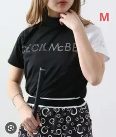 CECIL McBEE ♡モックネック♡バイカラーシャツ♡M　ゴルフ/スポーツ