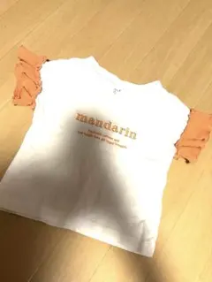 アプレレクール 90 Tシャツ 半袖　刺繍 袖フリル オレンジ 白