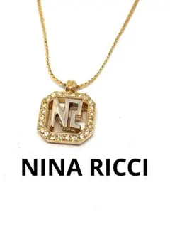 NINA RICCI ニナリッチ ネックレス ロゴ ラインストーン スクエア
