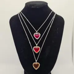 【3点トリオセット】ハート ロケットネックレス レトロカラー