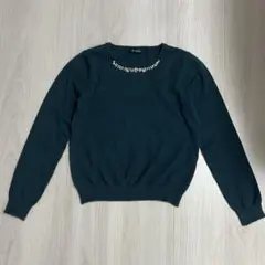 RagOut ニット セーター 長袖 ビジュー装飾 ダークグリーン　M