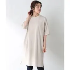 トップス　ワンピース　半袖　ロング　ポケット付き　ベージュ　Honeys