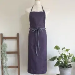 リネンエプロン　リネン100% グレープ×グレー