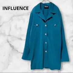 INFLUENCE 長袖シャツジャケット ティール 緑 シェルボタン