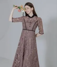 Leja 花柄チュールパフスリーブワンピースドレス パープル - メルカリ