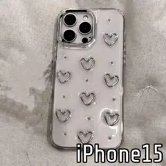 iPhone15 ケース クリア ハート シルバー 韓国
